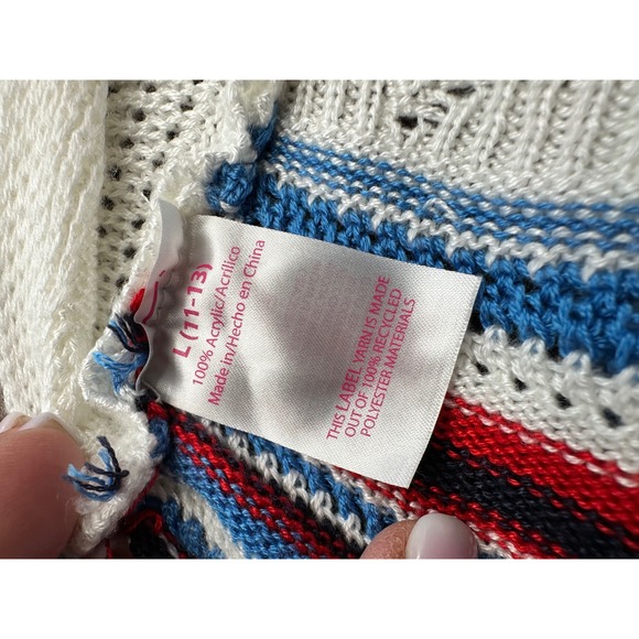 Juniors L Striped Halter Crop Top Crochet Knit Back Tie Summer Beach USA - Picture 7 of 9